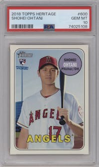 Shohei Ohtani from the 2018 Topps Heritage High Number set graded by PSA and given an overall grade of 10.