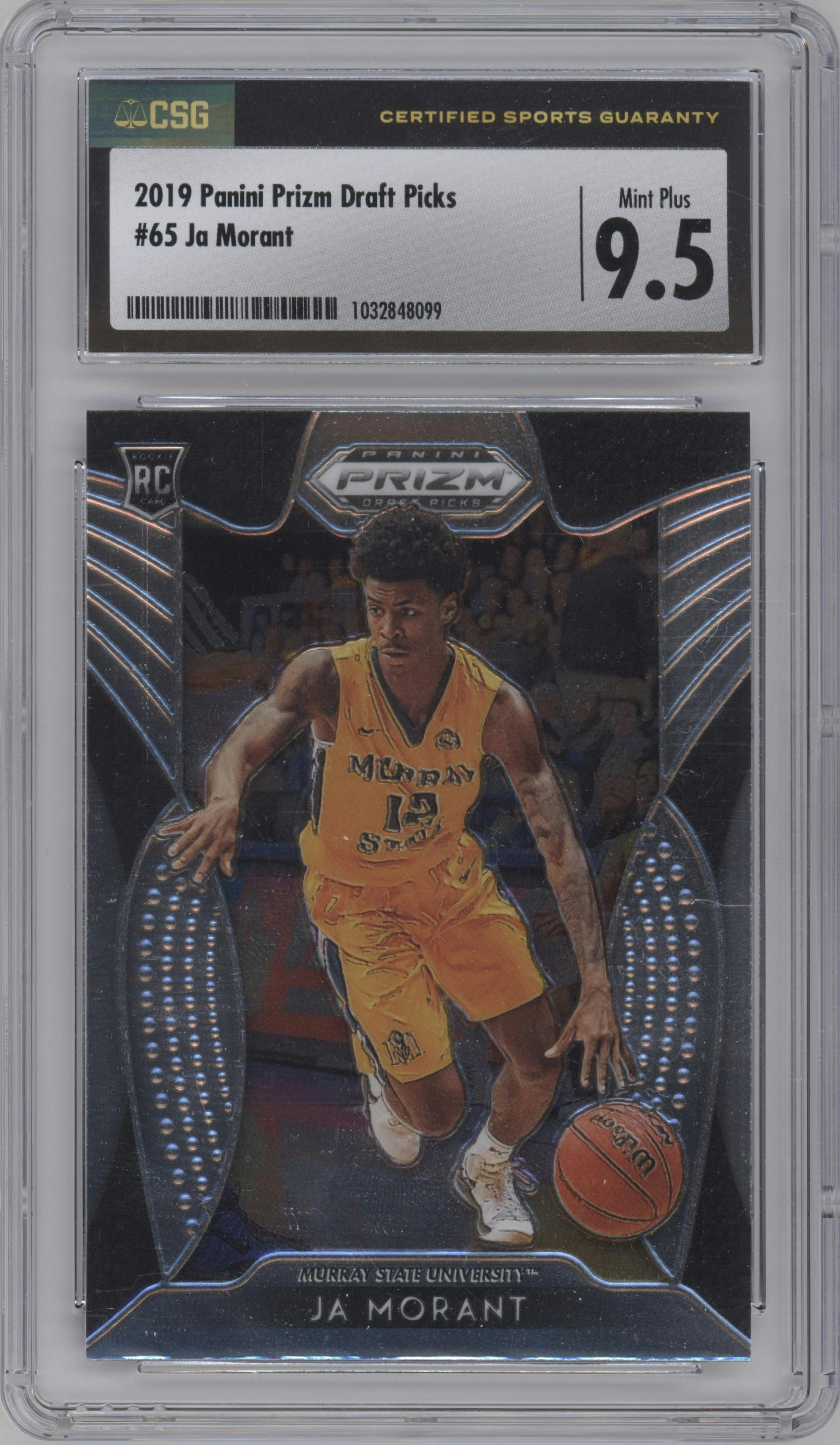 Ja Morant from the 2019-20 Panini Prizm Draft Picks set graded by CSG and given an overall grade of 9.5.