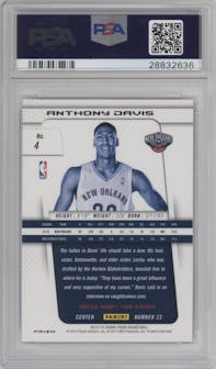 Anthony Davis from the 2013-14 Panini Prizm set featuring a Red White and Blue Prizm parallel graded by PSA and given an overall grade of 10.