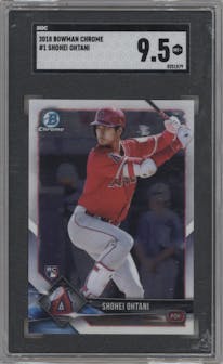Shohei Ohtani from the 2018 Bowman Chrome set graded by SGC and given an overall grade of 9.5.