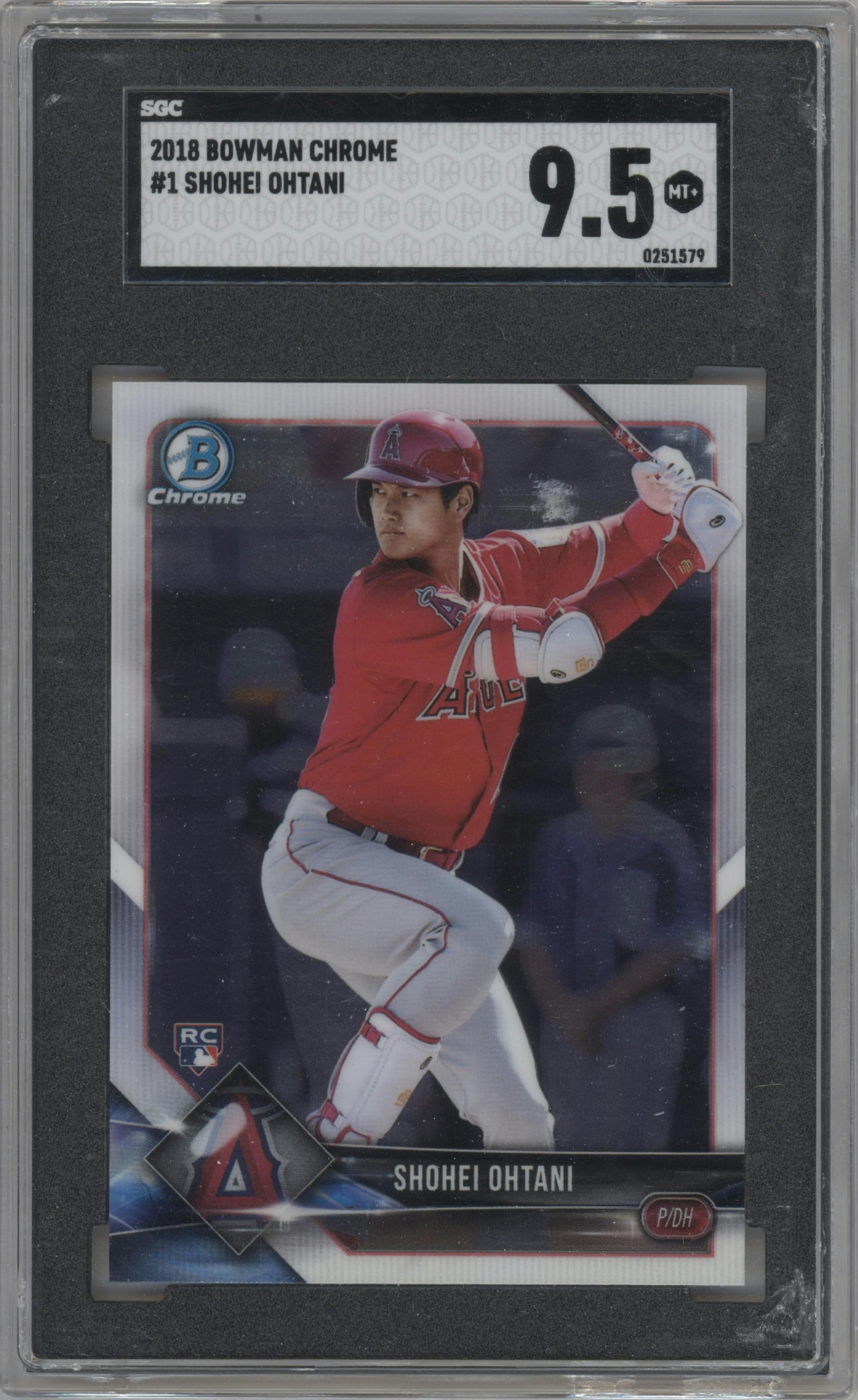 Shohei Ohtani from the 2018 Bowman Chrome set graded by SGC and given an overall grade of 9.5.