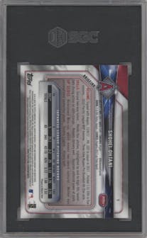 Shohei Ohtani from the 2018 Bowman Chrome set graded by SGC and given an overall grade of 9.5.