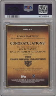 Edgar Martinez from the 2023 Topps Gilded Collection set featuring a Onyx parallel graded by PSA and given an overall grade of 8.