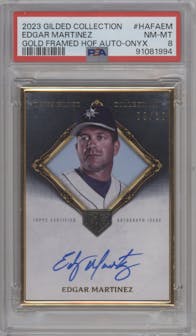 Edgar Martinez from the 2023 Topps Gilded Collection set featuring a Onyx parallel graded by PSA and given an overall grade of 8.