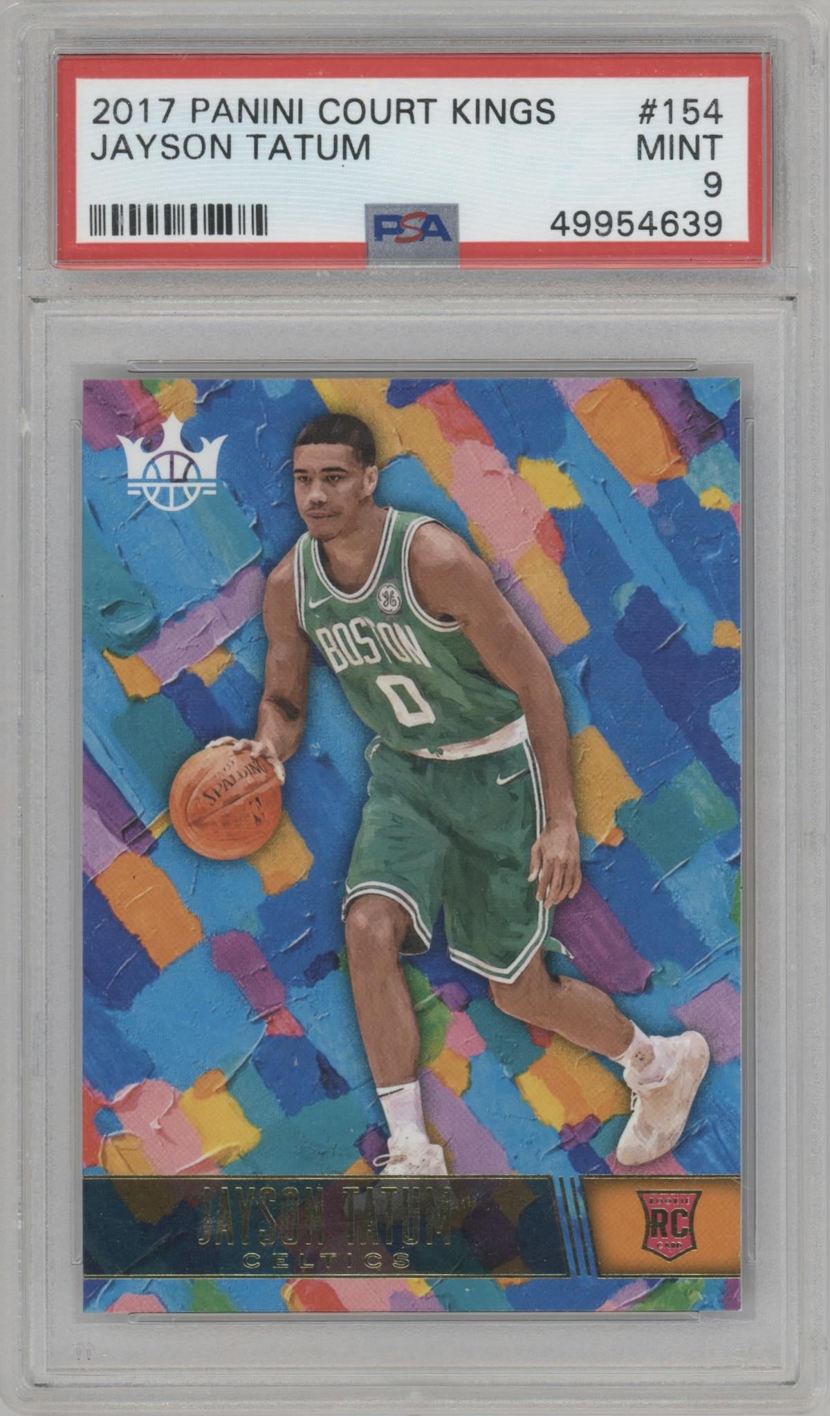 Jayson Tatum from the 2017-18 Panini Court Kings Basketball set graded by PSA and given an overall grade of 9.