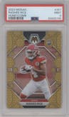 Rashee Rice from the 2023 Panini Mosaic set featuring a Honeycomb parallel graded by PSA and given an overall grade of 9.