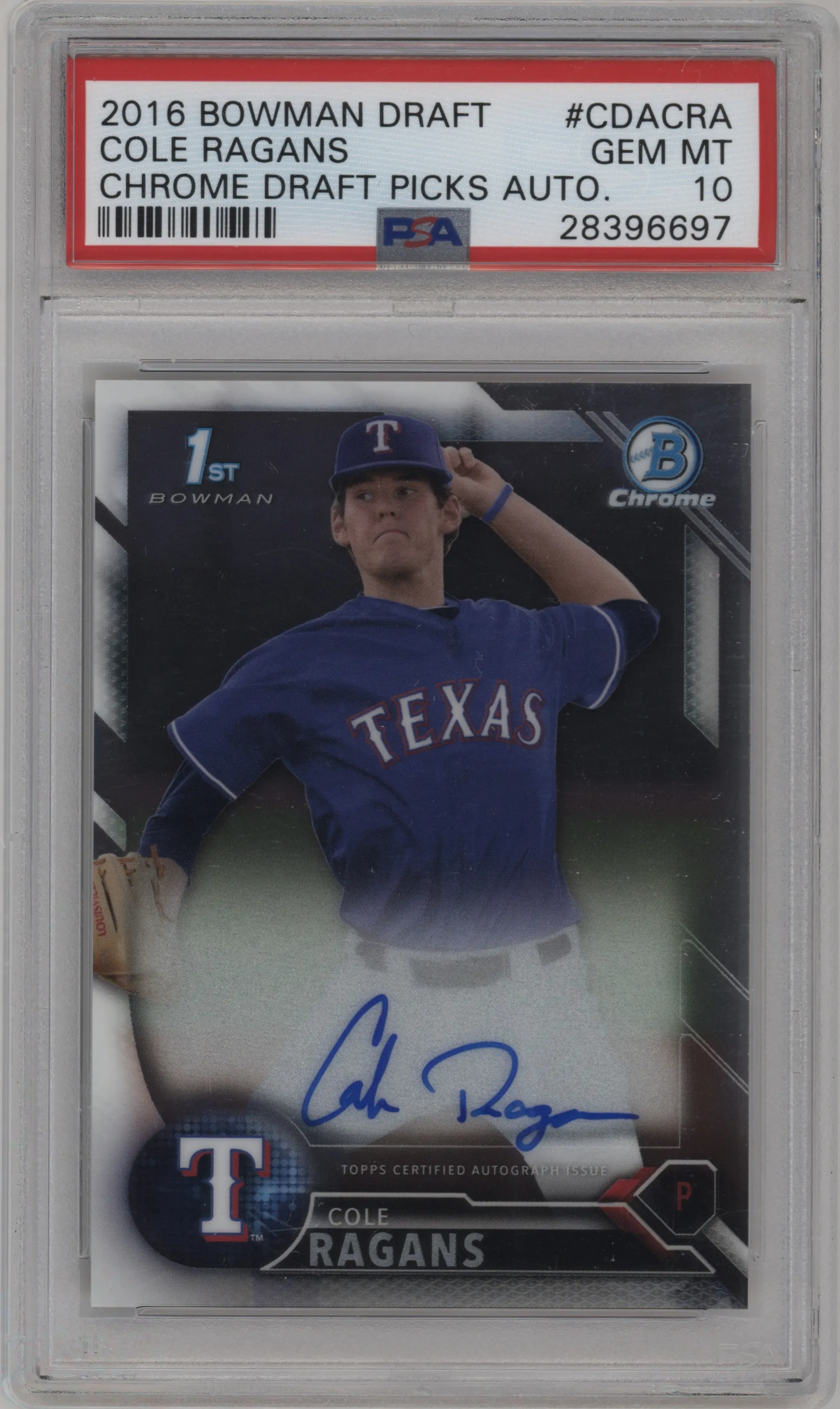 2016 Bowman Draft Chr.Auto Cole Ragans #CDA-CRA PSA 10