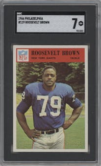 Roosevelt Brown from the 1966 Philadelphia set graded by SGC and given an overall grade of 7.
