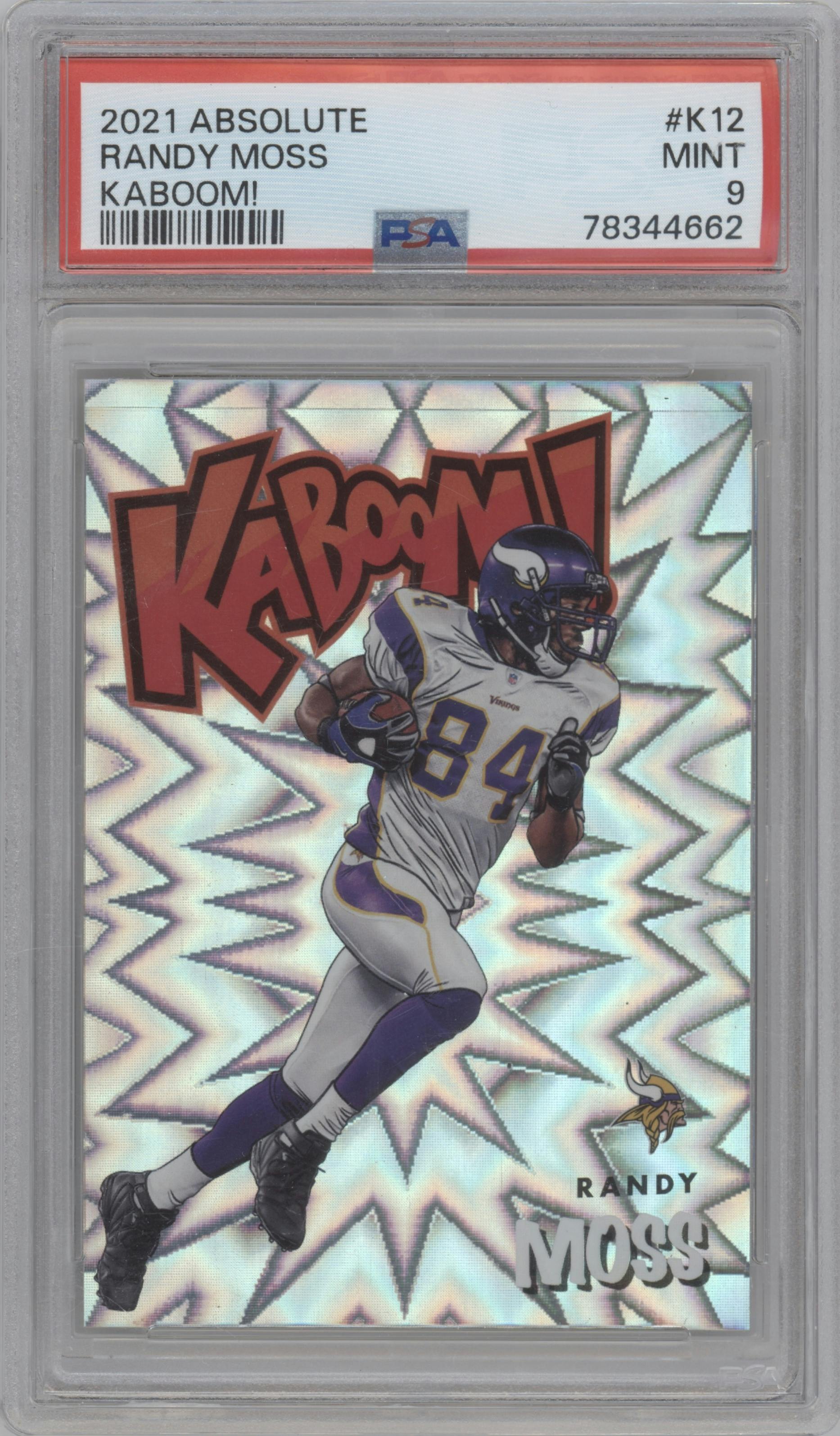 Randy Moss from the 2021 Panini Absolute set graded by PSA and given an overall grade of 9.