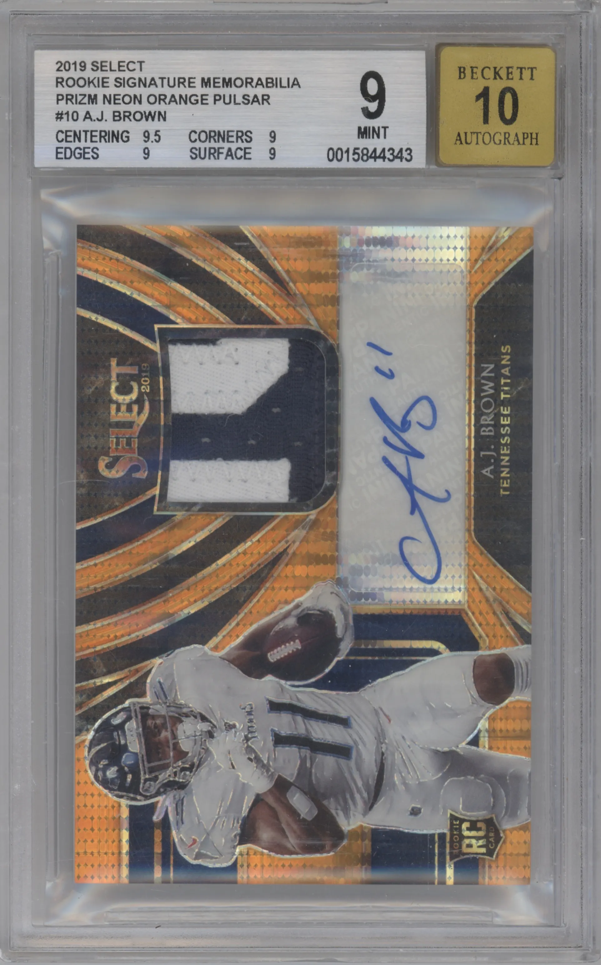 2019 Panini Select Rke.Sig.Mem. A.J. Brown Orange Pulsar FOTL #RM-AJ BGS 9