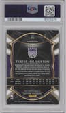 Tyrese Haliburton from the 2020-21 Panini Select  set featuring a Blue/White/Purple Cracked Ice parallel graded by PSA and given an overall grade of 10.