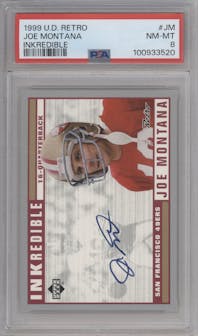 Joe Montana from the 1999 Upper Deck Retro set graded by PSA and given an overall grade of 8.