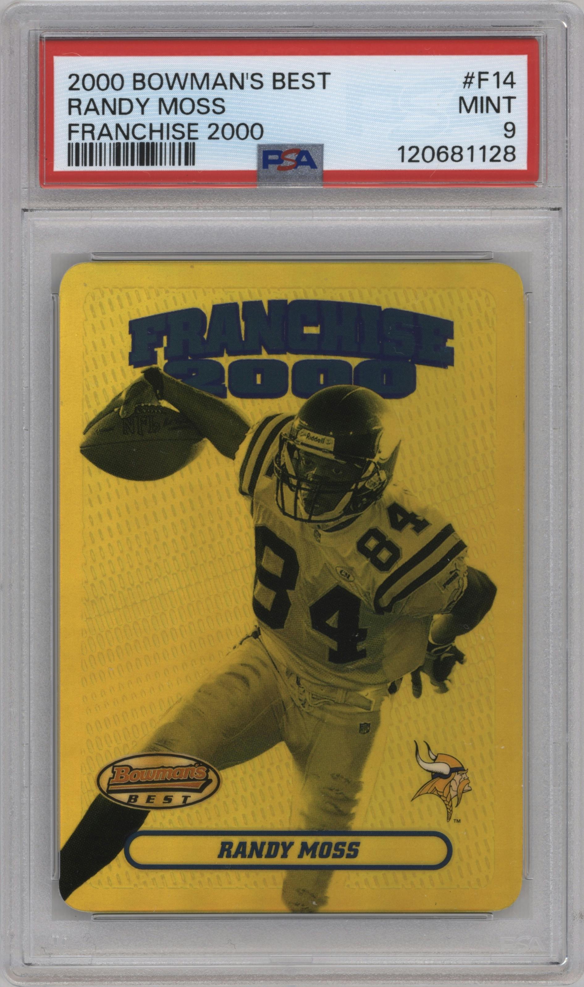 Randy Moss from the 2000 Bowman's Best set graded by PSA and given an overall grade of 9.