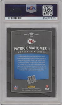 Patrick Mahomes II from the 2017 Panini Donruss Optic set featuring a Pink parallel graded by PSA and given an overall grade of 10.