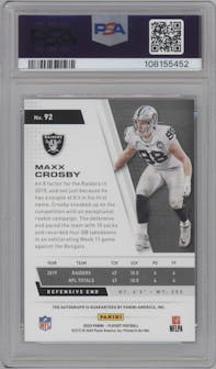Maxx Crosby from the 2020 Panini Playoff set graded by PSA and given an overall grade of 10.