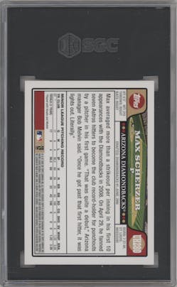 Max Scherzer from the 2008 Topps Updates & Highlights set graded by SGC and given an overall grade of 10.