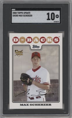 Max Scherzer from the 2008 Topps Updates & Highlights set graded by SGC and given an overall grade of 10.