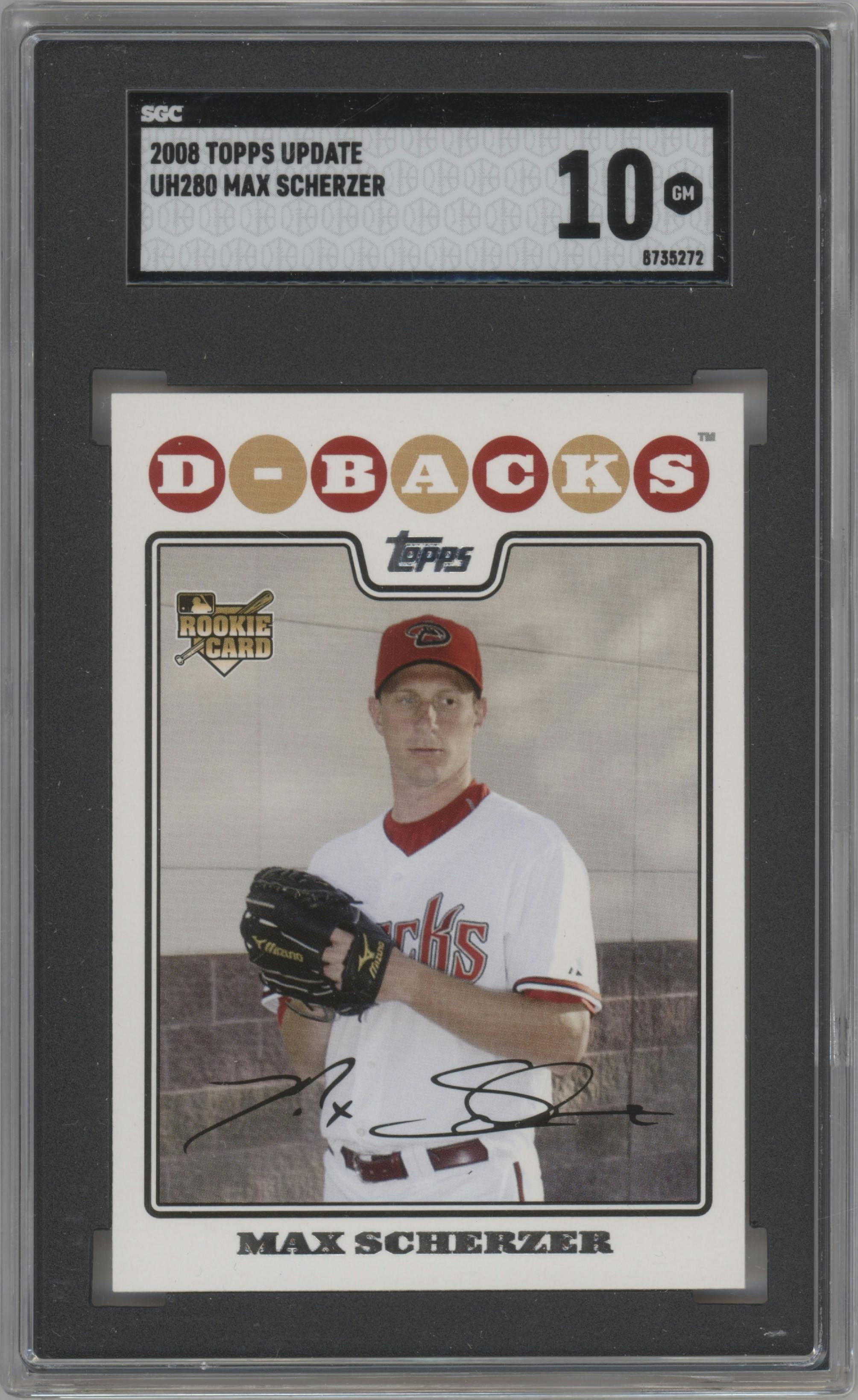 Max Scherzer from the 2008 Topps Updates & Highlights set graded by SGC and given an overall grade of 10.