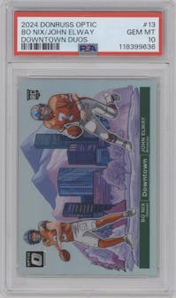 Bo Nix/John Elway from the 2024 Donruss Optic set graded by PSA and given an overall grade of 10.