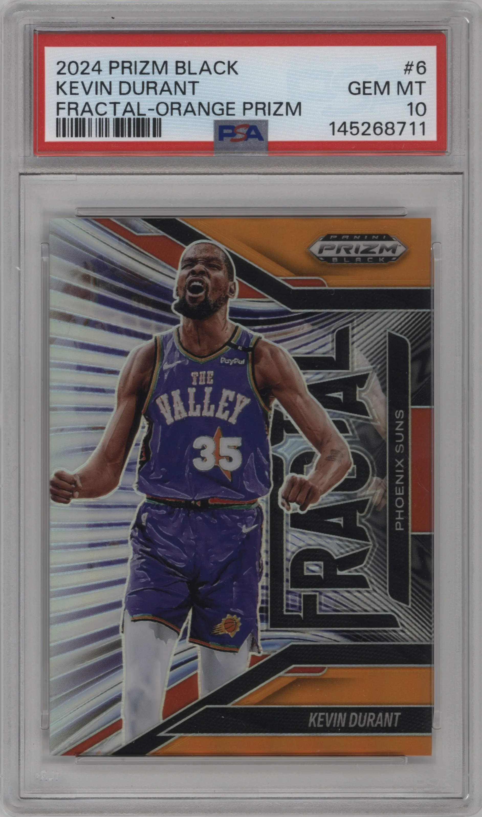 2024 Panini Prizm Black Fractal Kevin Durant Orange Prizm PSA 10
