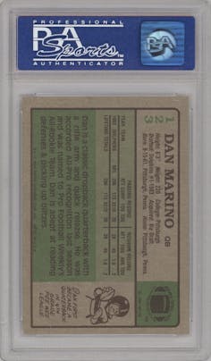 Dan Marino from the 1984 Topps set graded by PSA and given an overall grade of 8.