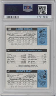 Scott May / Larry Bird / Jack Sikma from the 1980-81 Topps set graded by PSA and given an overall grade of 8.