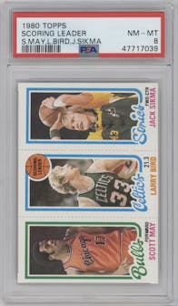 Scott May / Larry Bird / Jack Sikma from the 1980-81 Topps set graded by PSA and given an overall grade of 8.