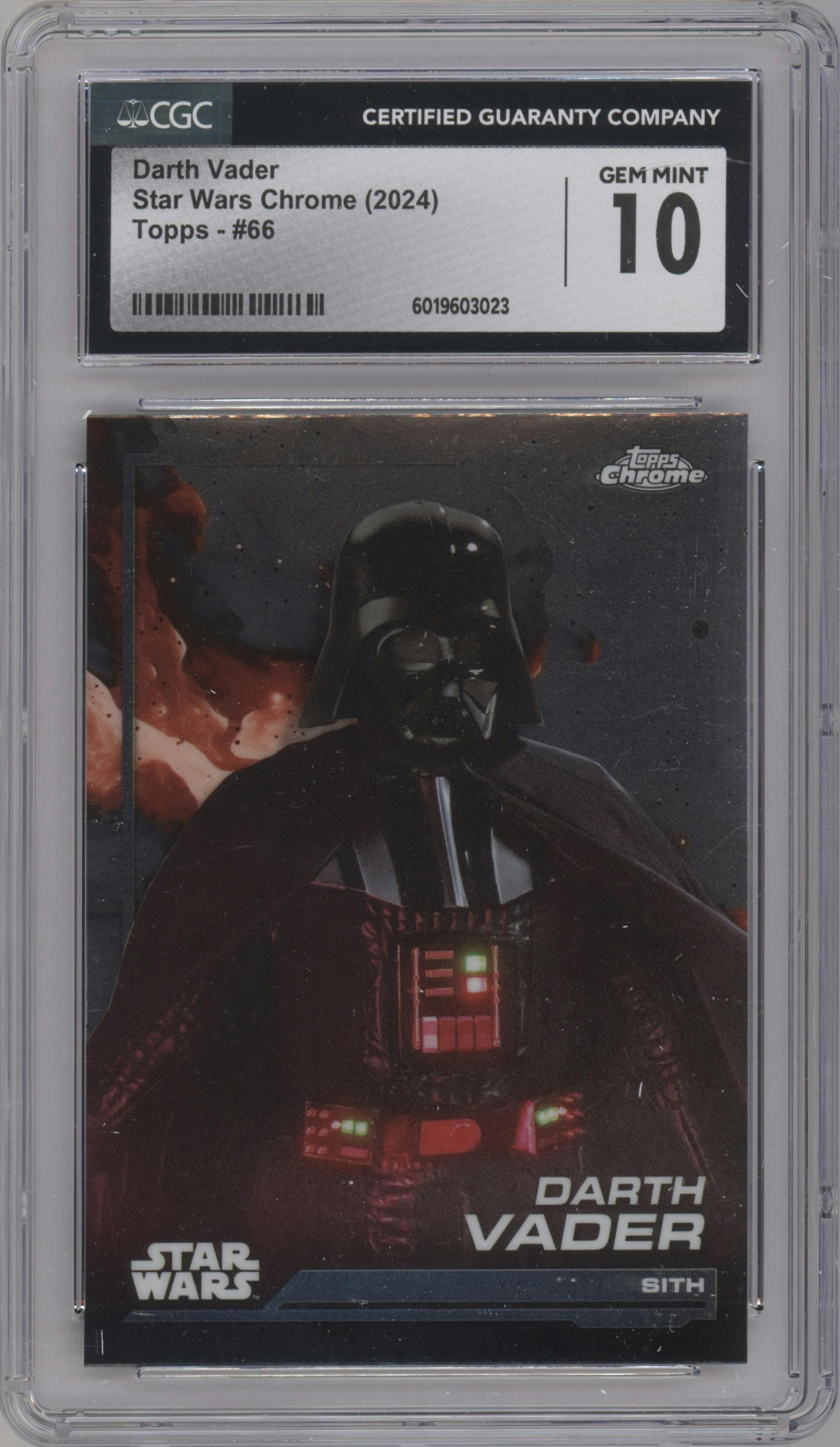 Darth Vader from the 2024 Topps Chrome Star Wars set graded by CSG and given an overall grade of 10.