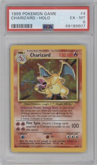 Charizard from the 1999 Pokemon set graded by PSA and given an overall grade of 6.