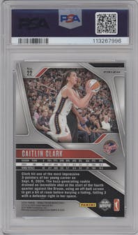 Caitlin Clark from the 2024 Panini Prizm WNBA set featuring a Ice parallel graded by PSA and given an overall grade of 9.