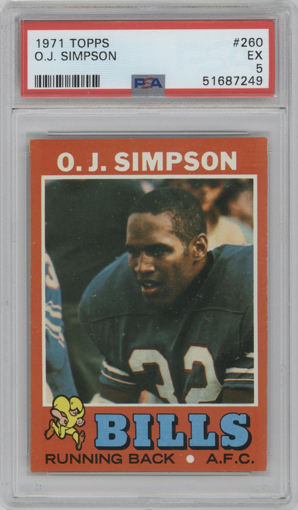 O.J. Simpson from the 1971 Topps set graded by PSA and given an overall grade of 5.
