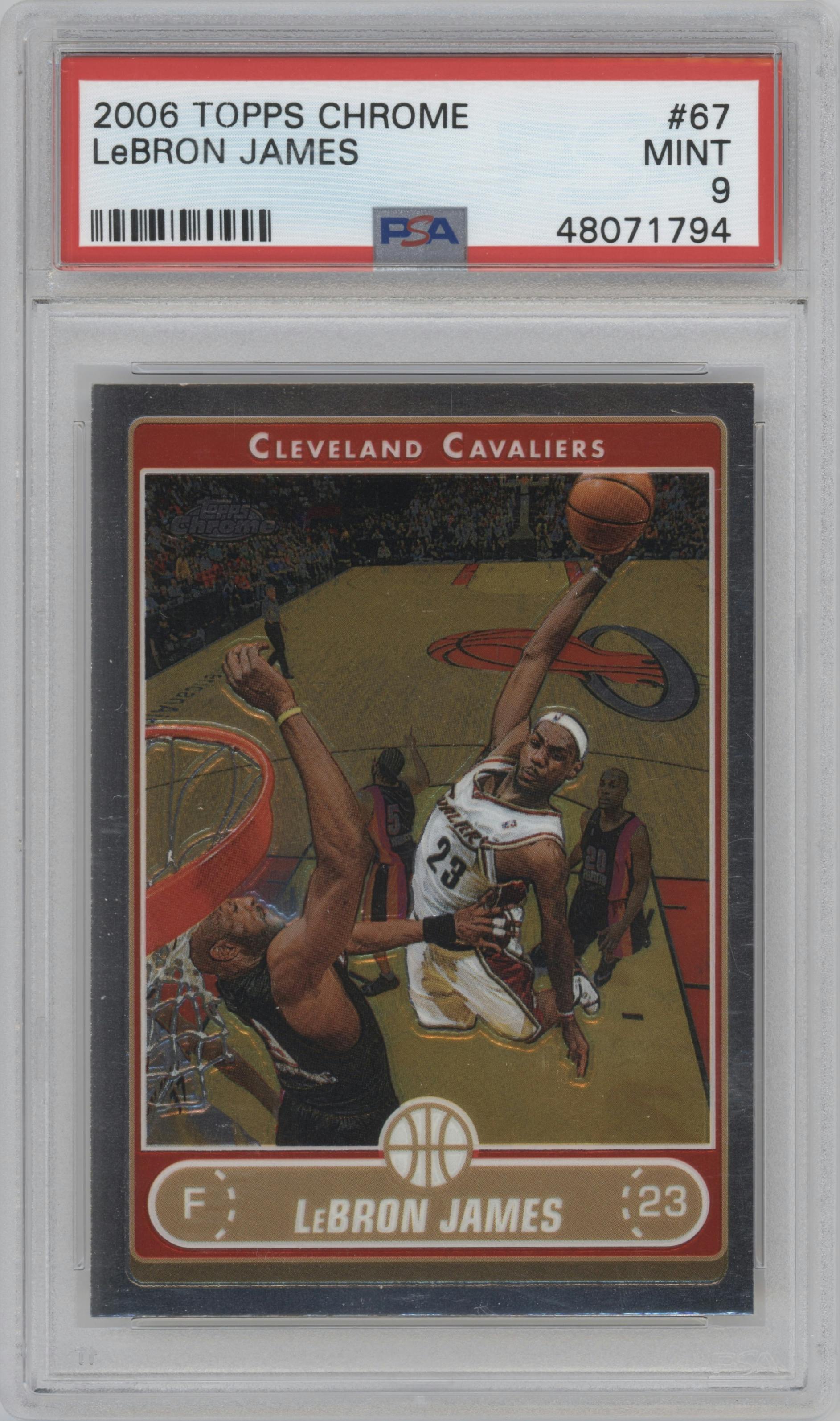 LeBron James from the 2006-07 Topps Chrome set graded by PSA and given an overall grade of 9.