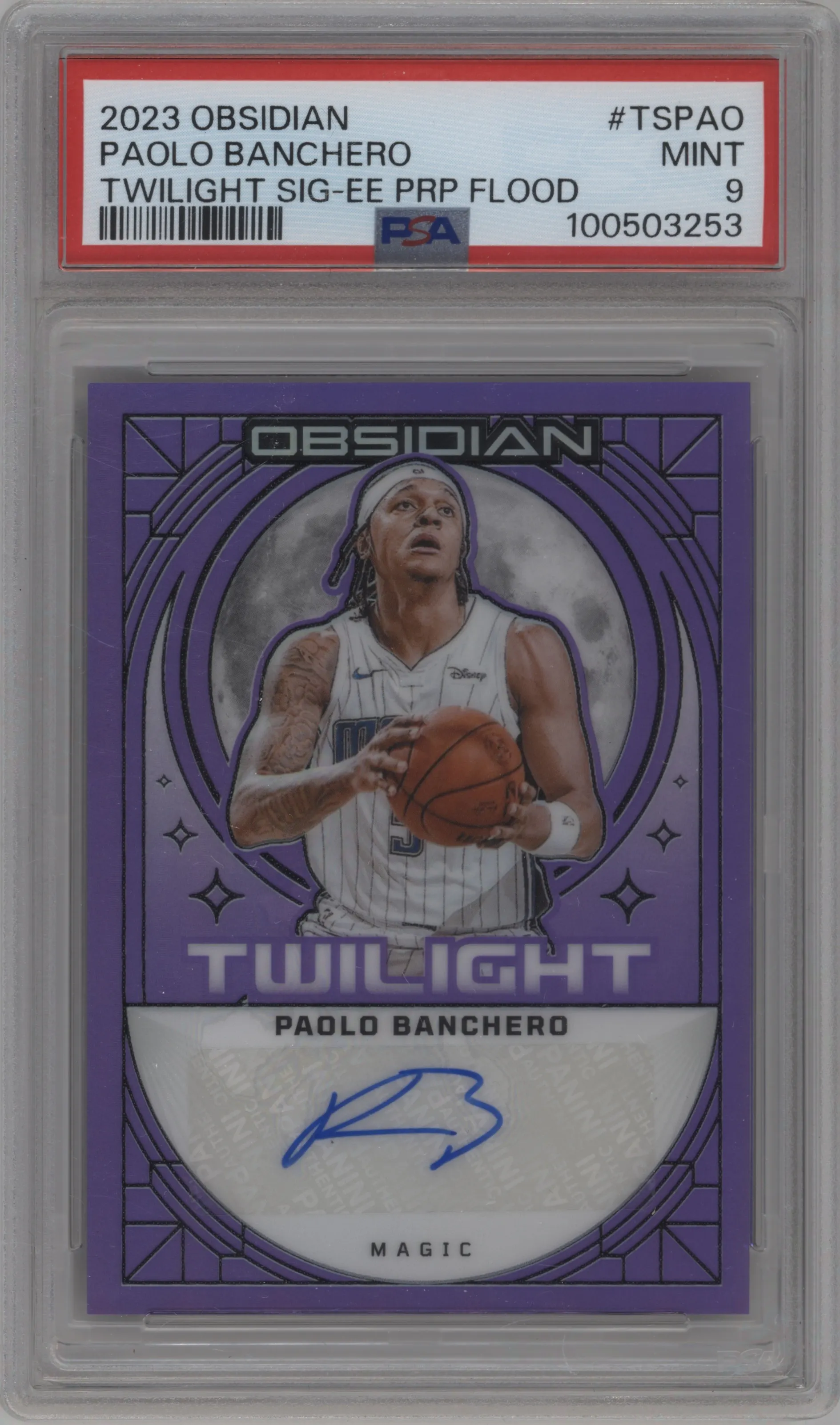 2023 Panini Obsidian Twilight Sig. Paolo Banchero Electric Etch Purple Flood #TS-PAO PSA 9