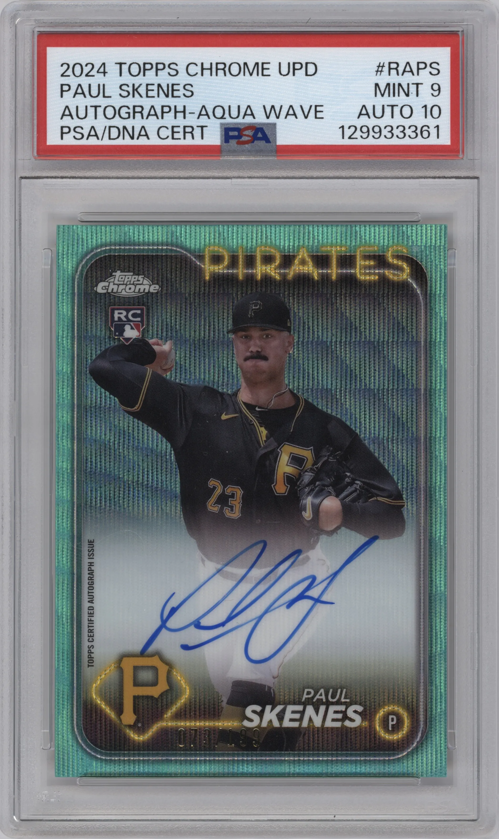 2024 Topps Chrome Update Rke.Au. Paul Skenes Aqua Wave Refractors #RA-PS PSA 9