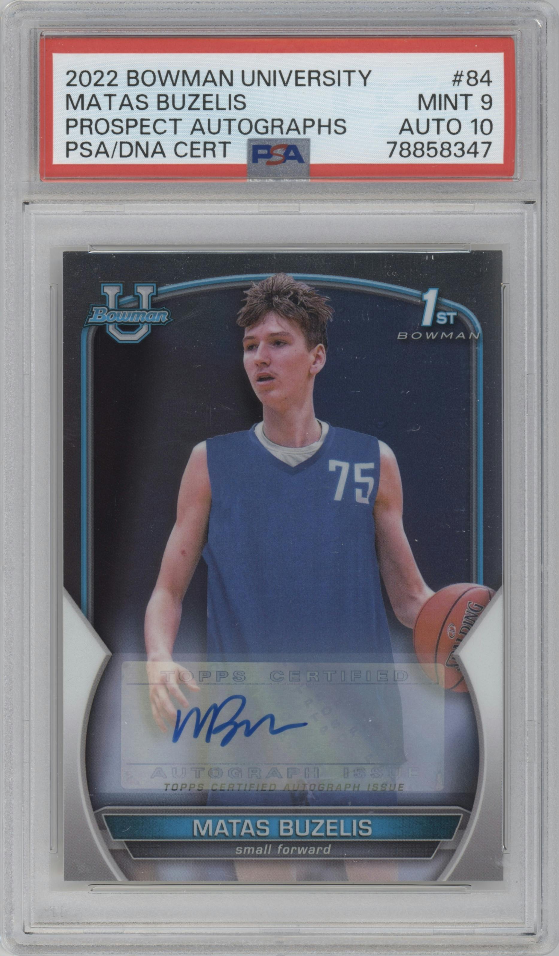Matas Buzelis from the 2022-23 Bowman University Chrome set graded by PSA and given an overall grade of 9.