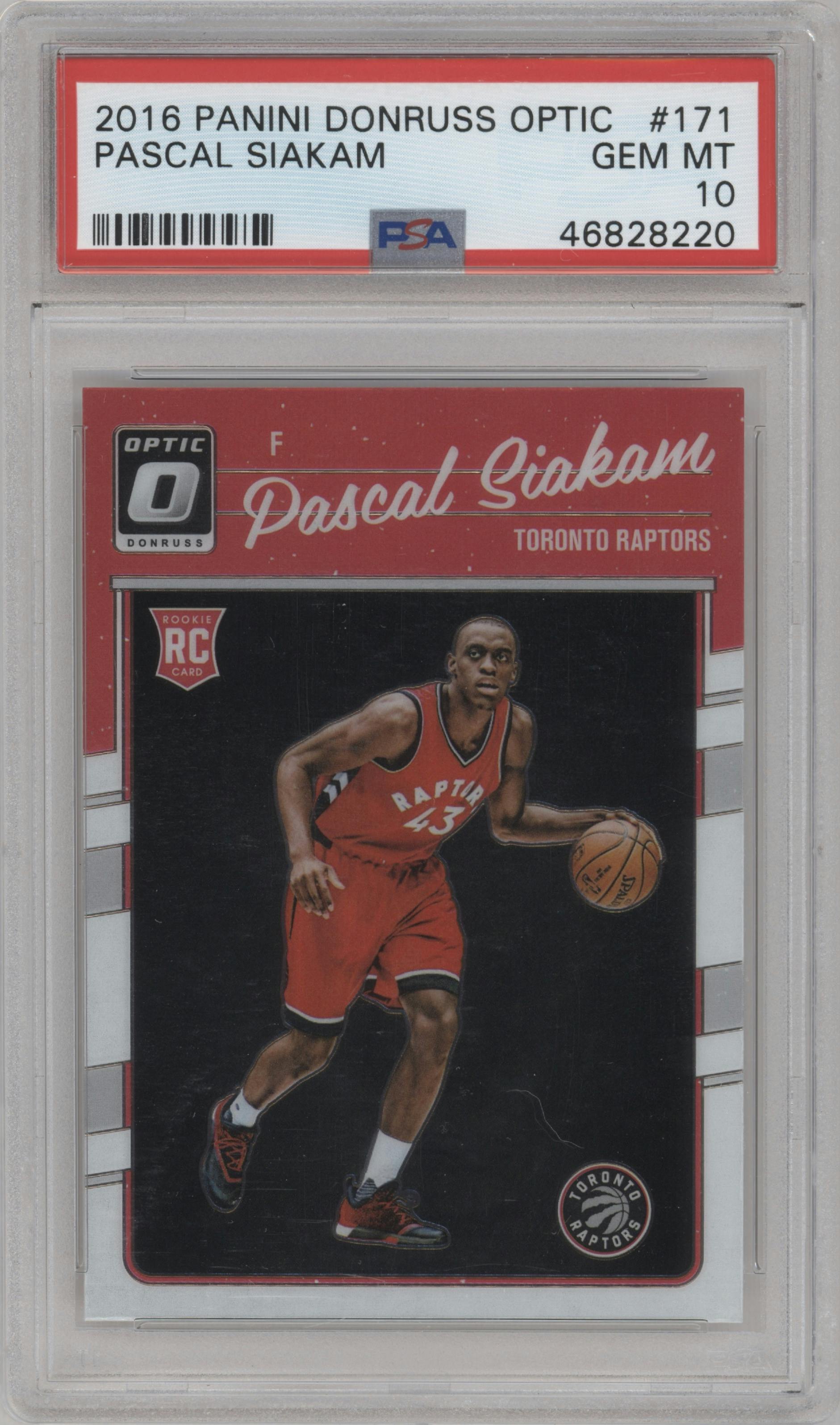Pascal Siakam from the 2016-17 Panini Donruss Optic set graded by PSA and given an overall grade of 10.