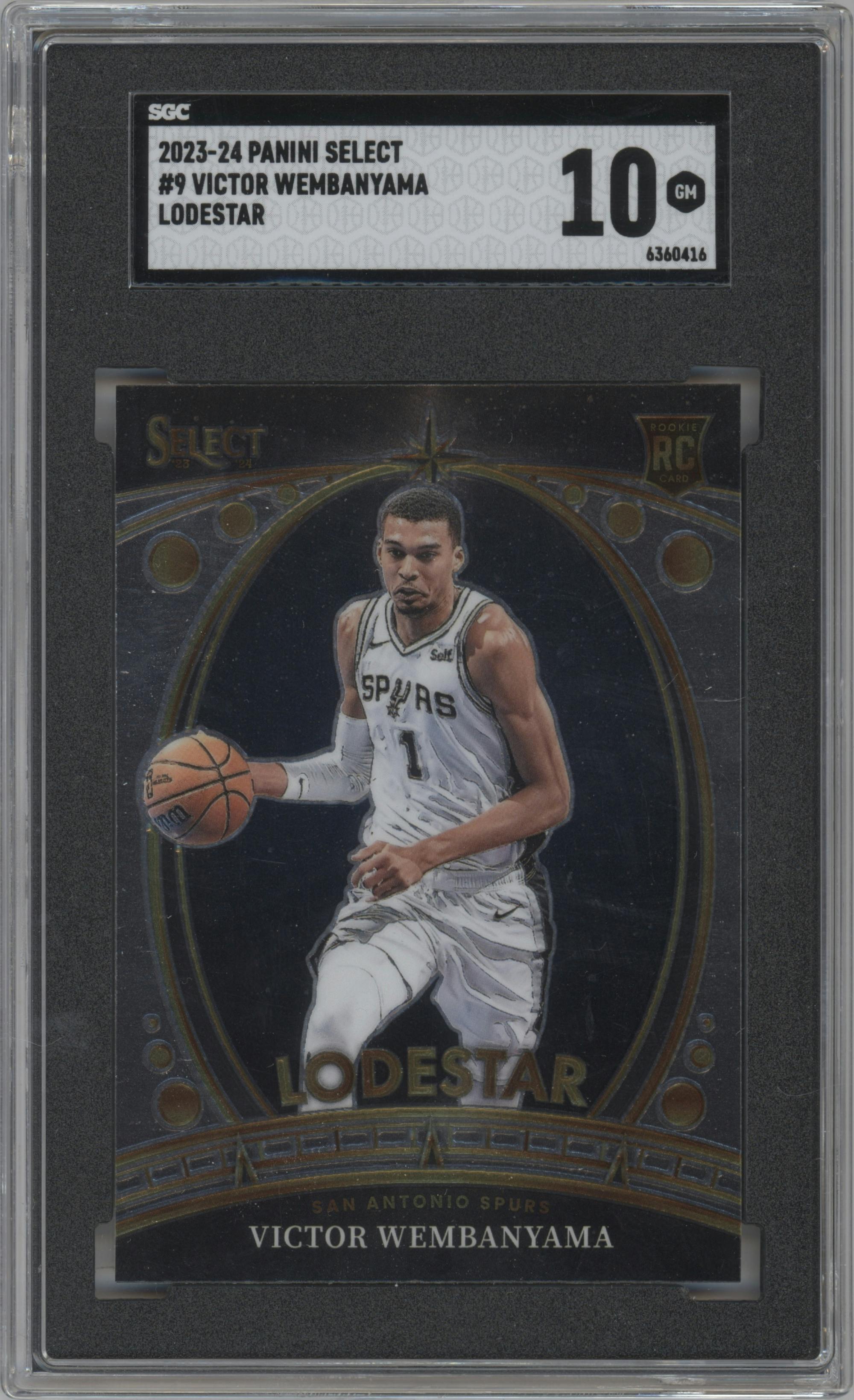 Victor Wembanyama from the 2023-24 Panini Select  set graded by SGC and given an overall grade of 10.