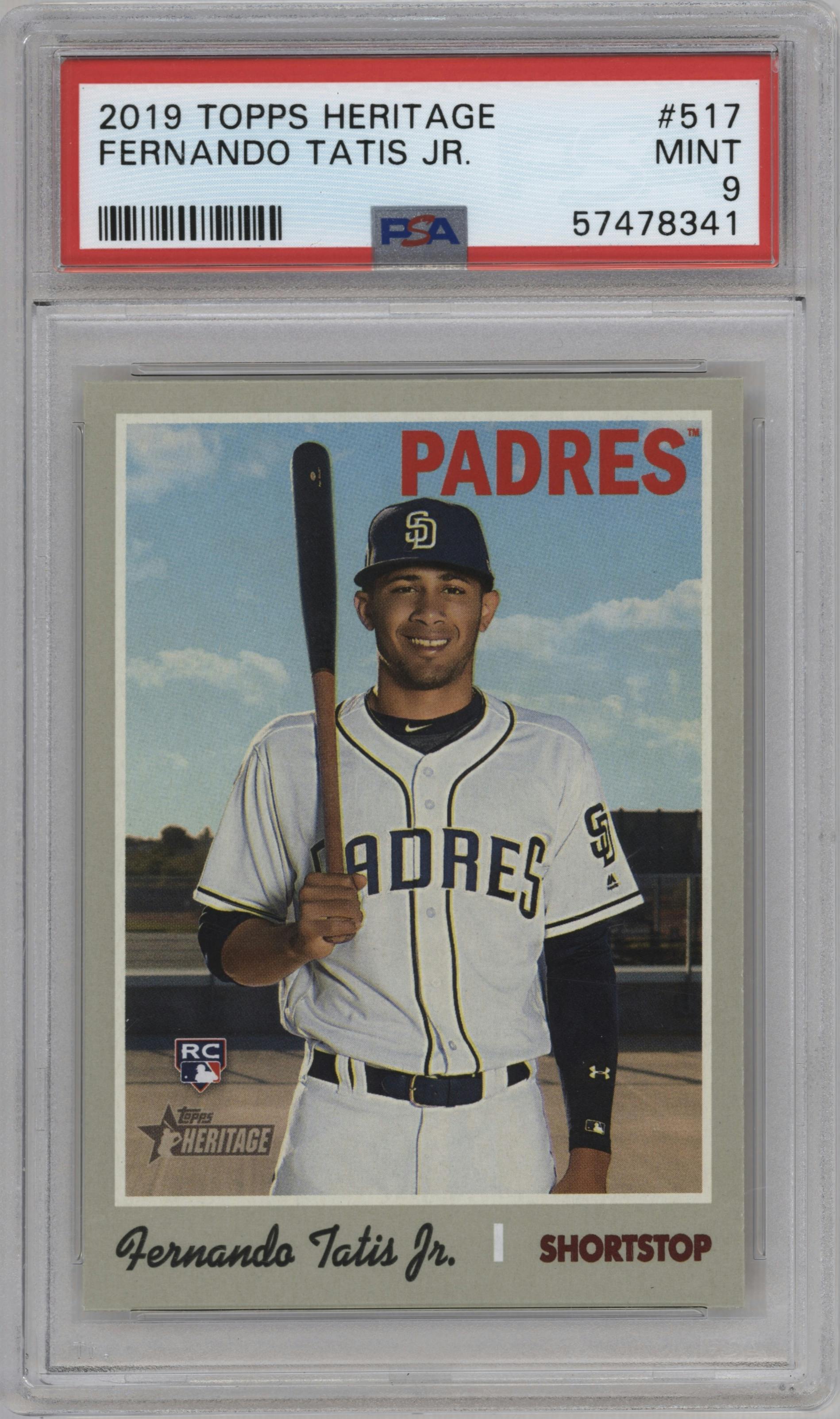 Fernando Tatis Jr. from the 2019 Topps Heritage HN set graded by PSA and given an overall grade of 9.
