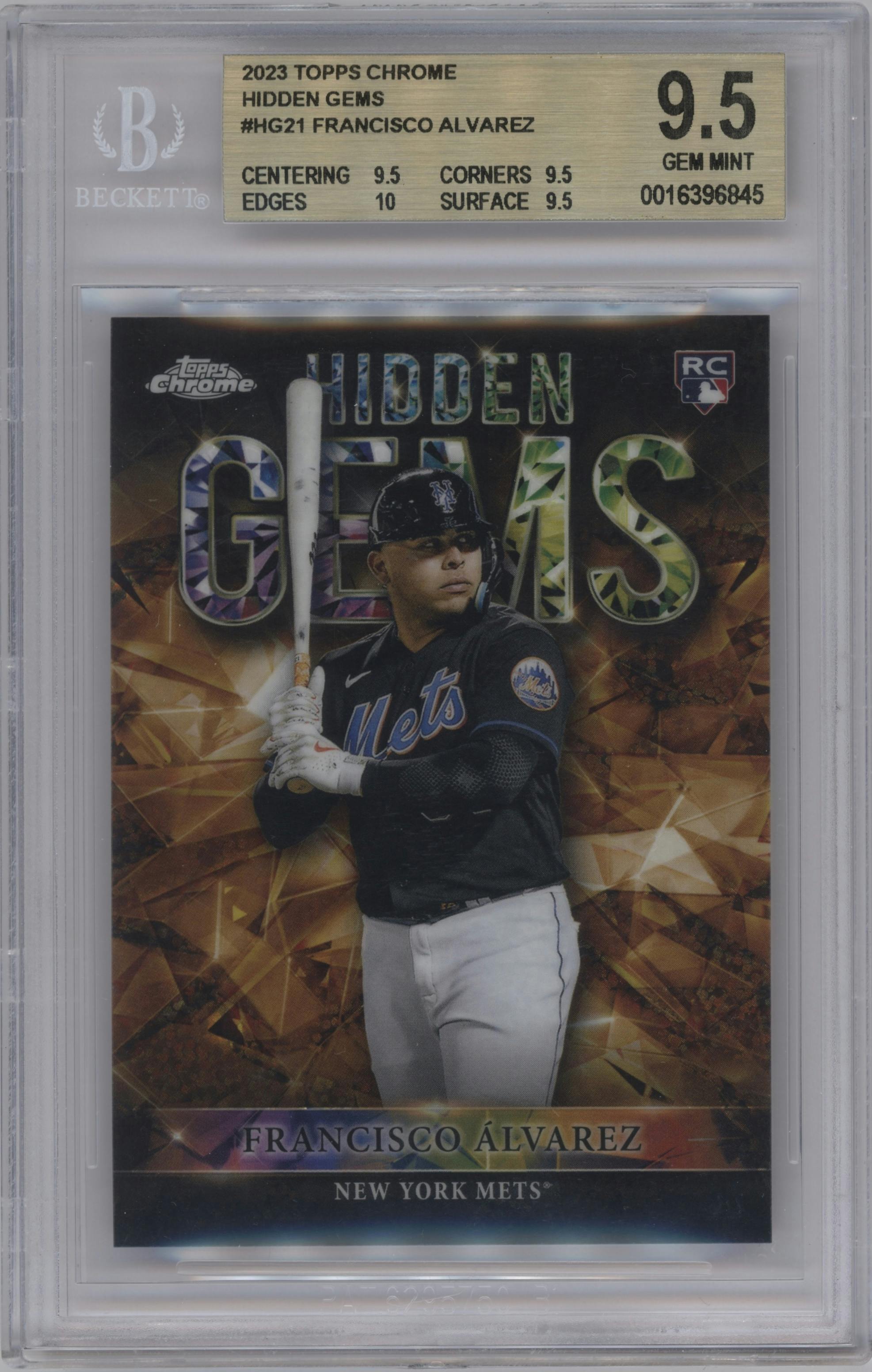 Francisco Alvarez from the 2023 Topps Chrome set graded by Beckett and given an overall grade of 9.5.