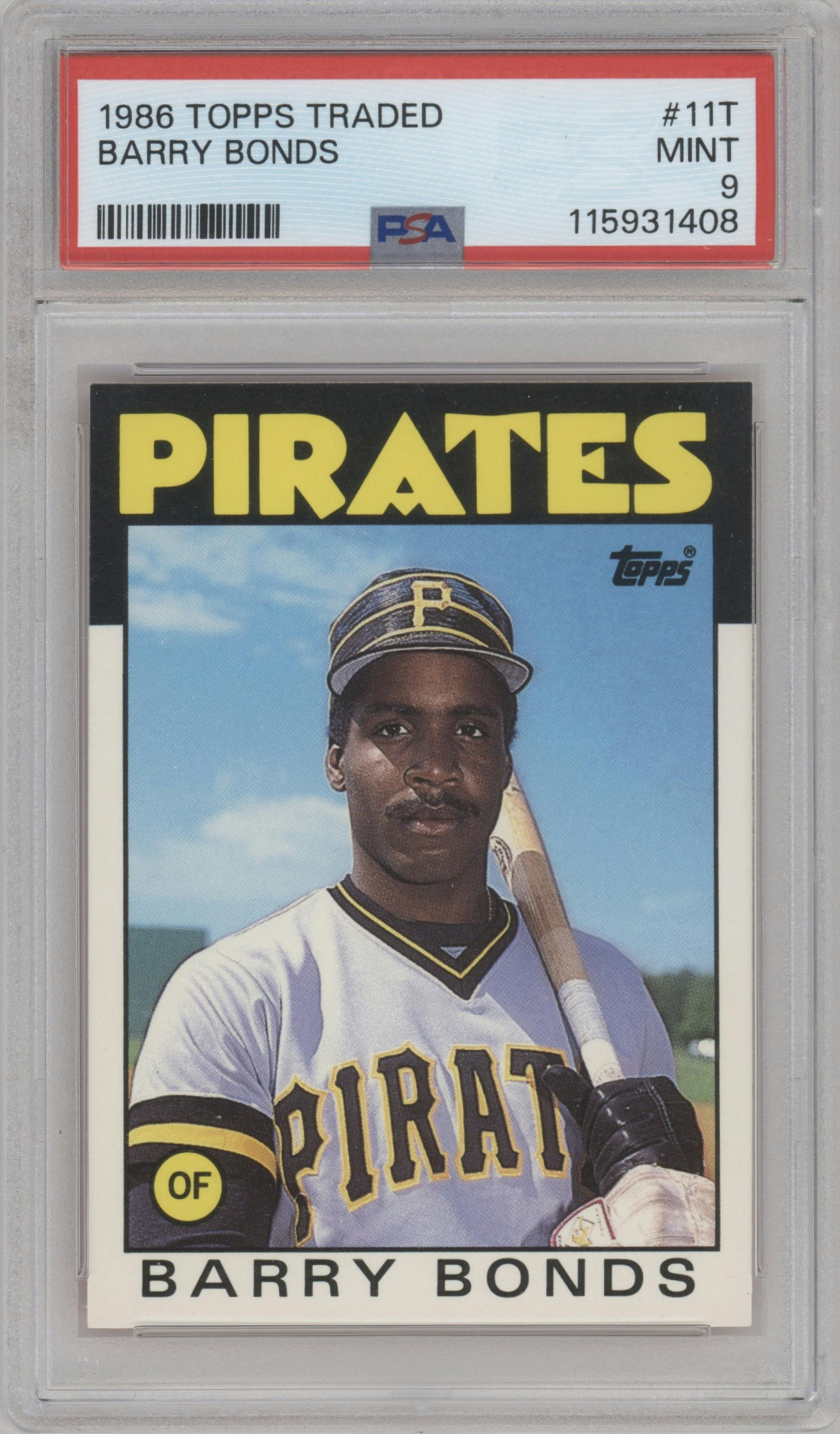 Barry Bonds from the 1986 Topps Traded set graded by PSA and given an overall grade of 9.