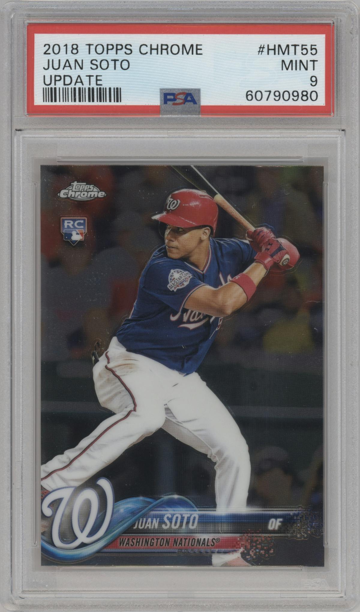 Juan Soto from the 2018 Topps Chrome Update  set graded by PSA and given an overall grade of 9.