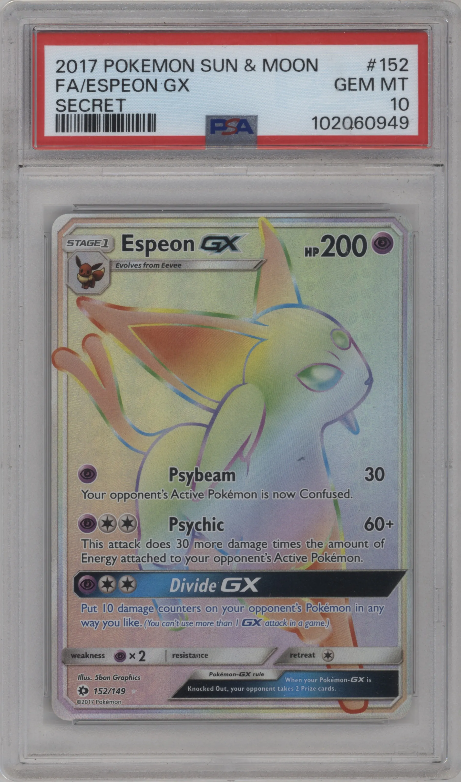 2017 Pokemon S&M Espeon GX #152 PSA 10