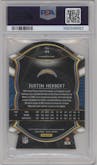 Justin Herbert from the 2020 Panini Select set featuring a Die-Cut Blue  parallel graded by PSA and given an overall grade of 10.