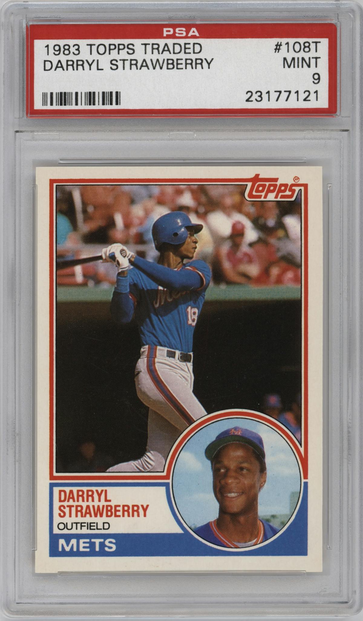 Darryl Strawberry from the 1983 Topps Traded set graded by PSA and given an overall grade of 9.