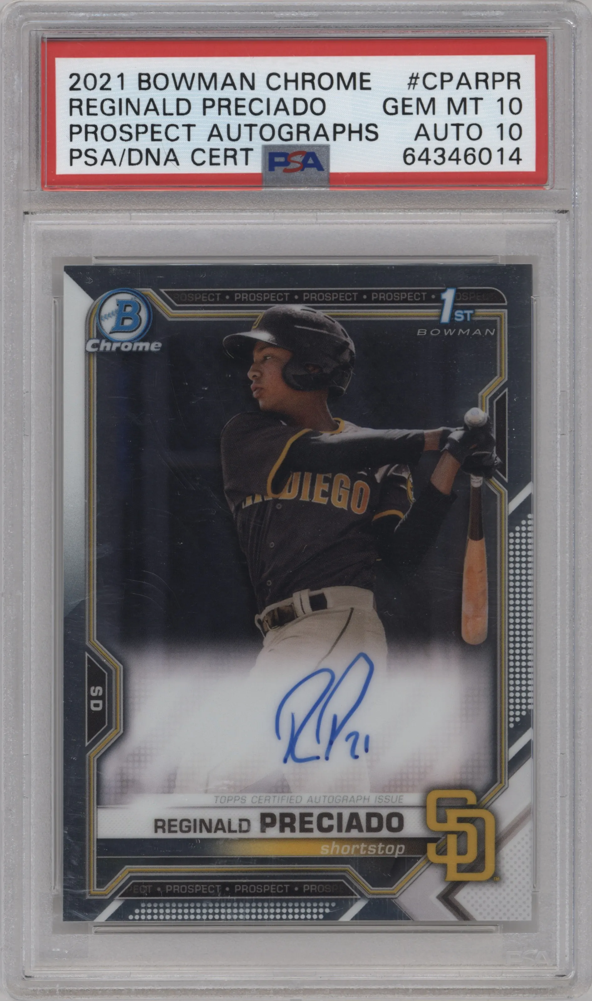 2021 Bowman Chrome Pros.Auto Reginald Preciado #CPA-RPR PSA 10
