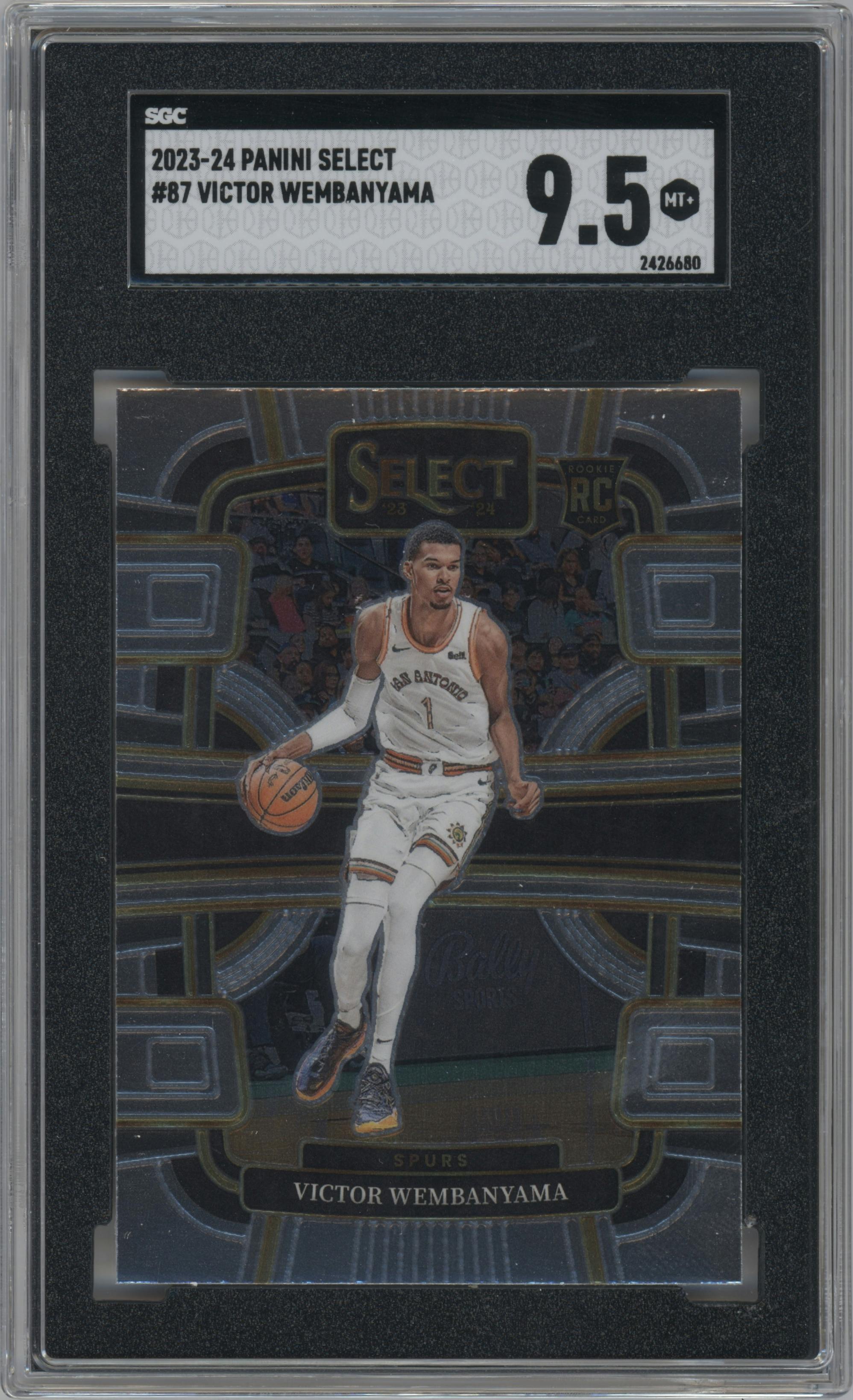 Victor Wembanyama from the 2023-24 Panini Select  set graded by SGC and given an overall grade of 9.5.