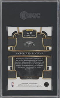 Victor Wembanyama from the 2023-24 Panini Select  set graded by SGC and given an overall grade of 9.5.