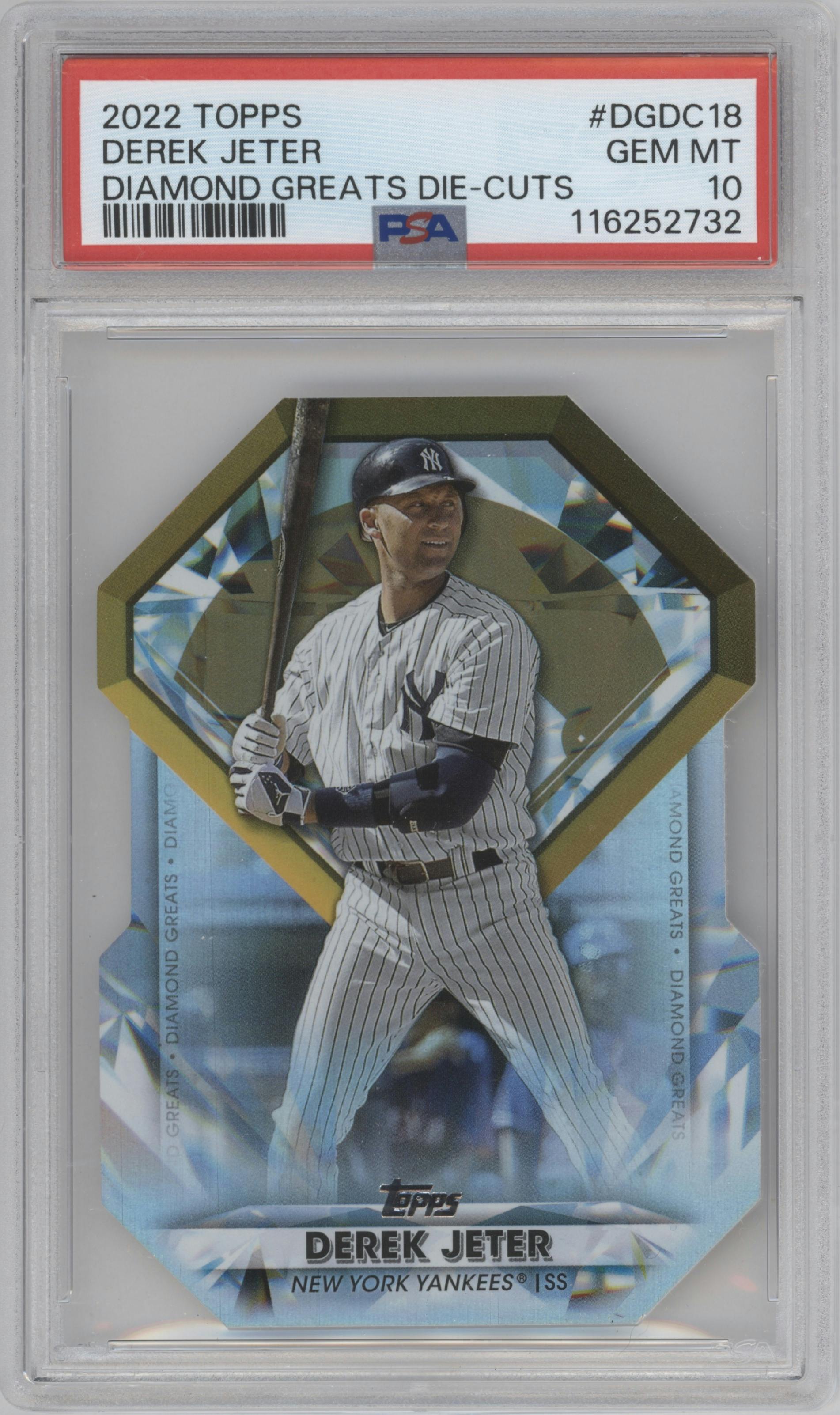 Derek Jeter from the 2022 Topps  Series 1 set graded by PSA and given an overall grade of 10.