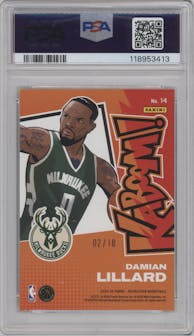 Damian Lillard from the 2024-25 Panini Revolution set featuring a Gold parallel graded by PSA and given an overall grade of 9.
