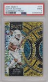 De'Von Achane from the 2023 Panini Select set featuring a Disco Gold parallel graded by PSA and given an overall grade of 9.